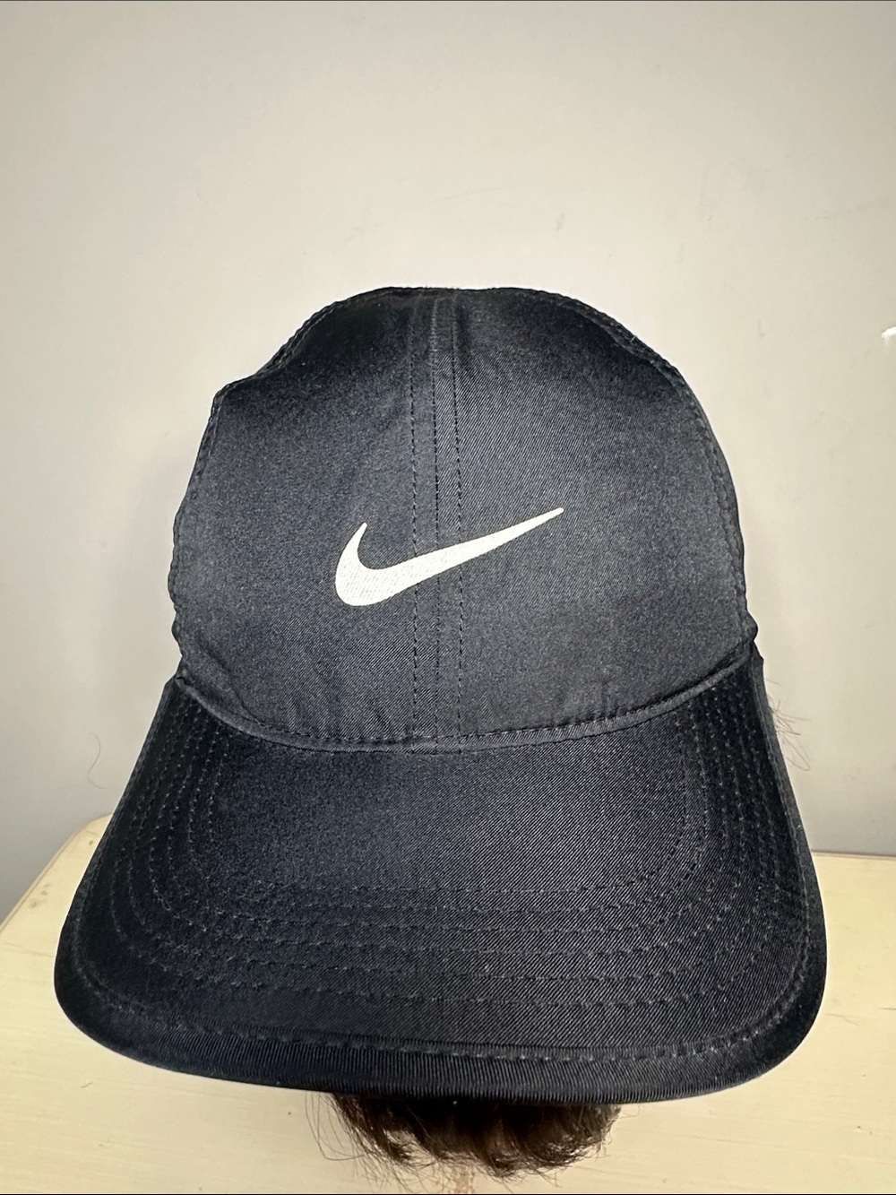 Nike featherlight dri-fit Black Cap with White Swoosh Logo
